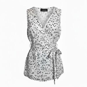 A Pea In The Pod Butterfly Print Sleeveless Split Neck Blouse White Black Size X